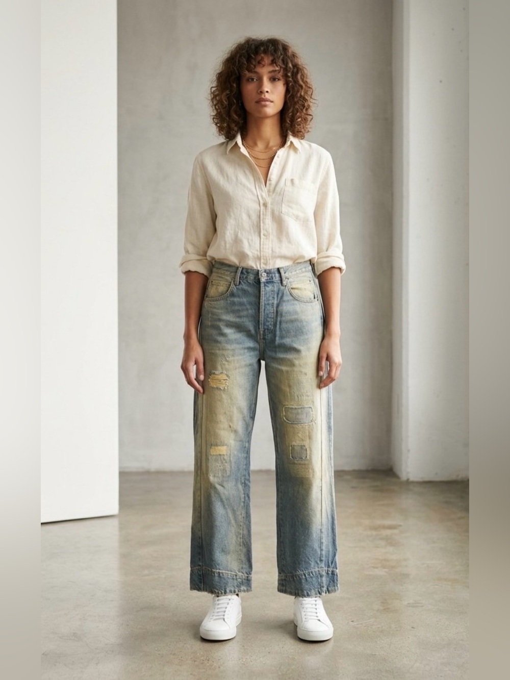 Free People We The Free Distressed Denim Patchwork Jeans $148 NWOT Size 33